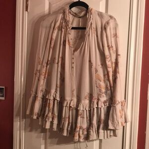 Free people clover field dress xs 0 2 tunic top shirt ruffle